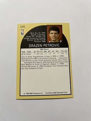 1990 NBA Hoops Basketball Card #248 Drazen Petrovic Portland
