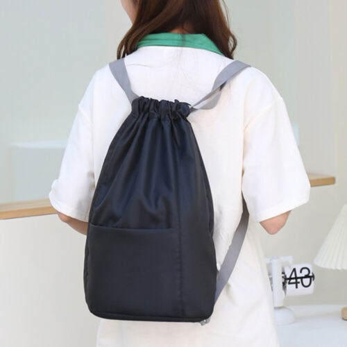 Large Drawstring Backpacks Sack Waterproof Swimming Beach Sports Bags (Black) Au - Picture 5 of 12