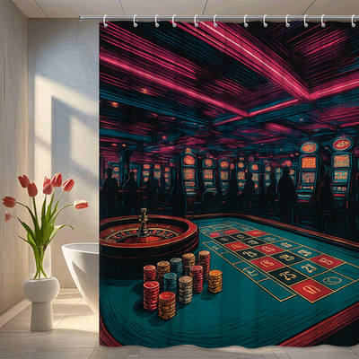 Stylish Casino Shower Curtain - Roulette & Slot Machine Design