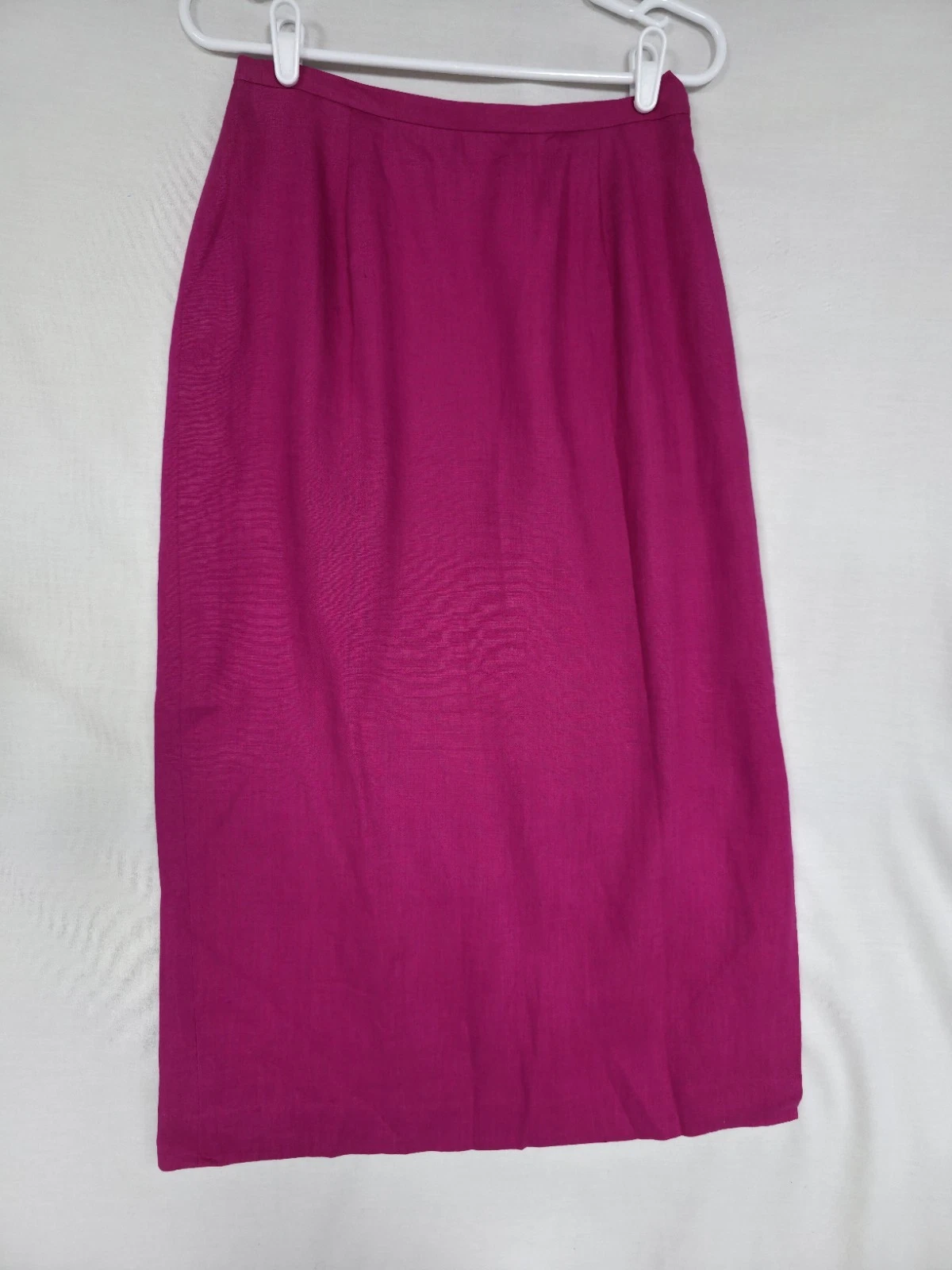 Vtg Amanda Smith Pure Linen Women's Sz 10 Fuchsia Midi Skirt Side Slit (ZW)