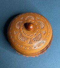 Vintage Handcrafted Carved Round Wooden Trinket Jewelry Box Bohemian