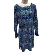 Ann Taylor Loft women’s shift dress Baroque blue long sleeve size medium