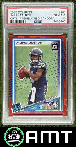 Jalen Milroe PSA 10 2025 Panini Donruss Optic Rated Preview Red Pandora RC 3707
