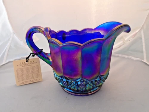 Fenton Plytec Blue Carnival Glass Iridescent Pitcher
