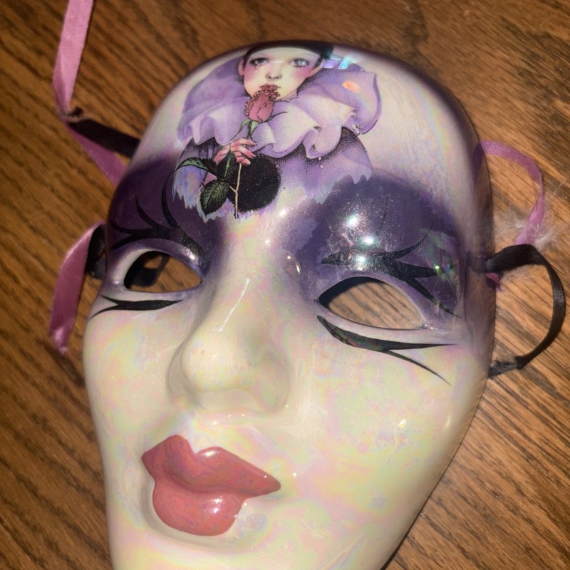 Vintage Hand Painted Mardi Gras Mask Signed By Artist 7x5 in. Wall Decor
