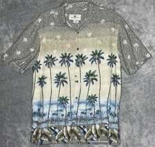 Island Shores Men s Medium Hawaiian Aloha Shirt Palm Tree Scenic Button Front