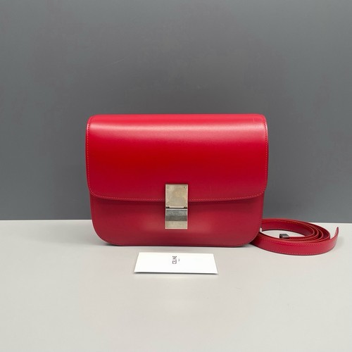Authentic Pre-owned Celine Medium Classic Box Bag in Red Smooth Calfskin
