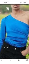 Zara Women  s Blue One-Shoulder Long Sleeve Solid Bodysuit Size S Regular