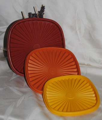 🌟TUPPERWARE Couvercle Saladier Soleil Lot de 3 Vintage Ancien - Photo 1/2