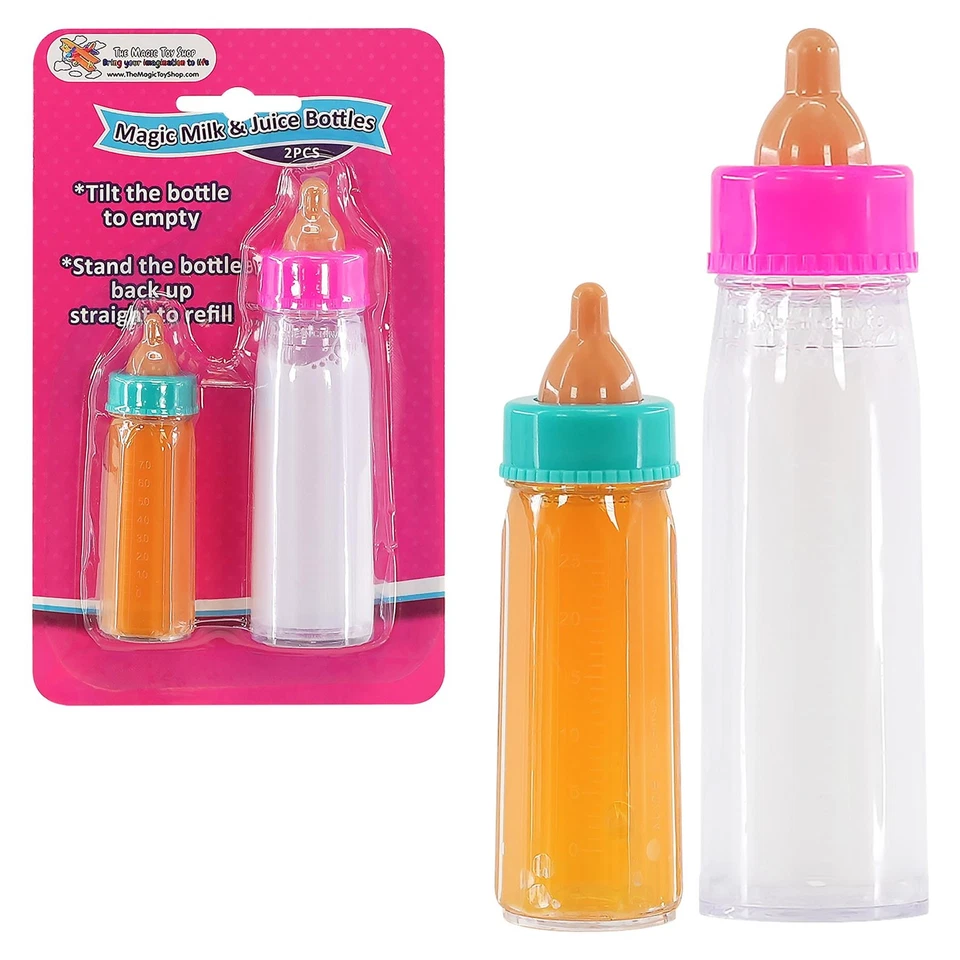 Set of 2 Dolls Feeding Bottles New Born Baby Doll Magic Milk Girls Toy BiBi Doll
