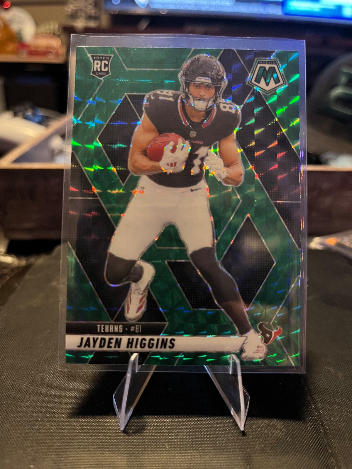 2025 Mosaic Football Jayden Higgins RC Green Mosaic Prizm #346 Houston Texans