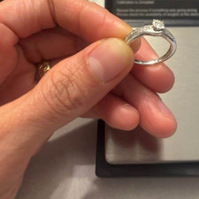 Hallmarked White Gold Band Ring Size K with Round Clear Stone, White
