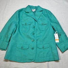 Vintage Linen Jacket Blazer Mint Green Spring Preppy Cottage Core Small 90s NEW