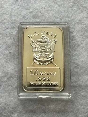 🔥US NAVY 10 Gram .999 Fine Silver Bar 10g Total Precious Metal Content