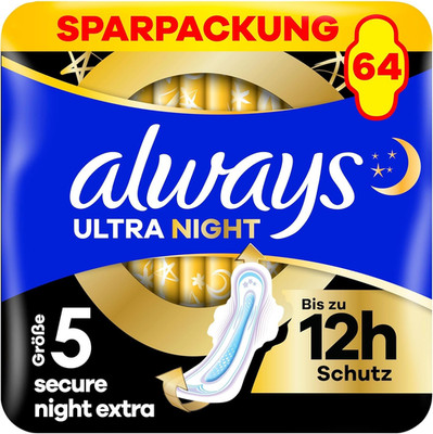 Always Ultra Secure Night Damenbinden Größe 5 mit Flügeln 64 Stück