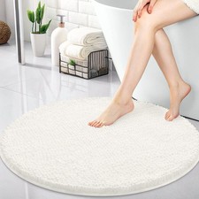 30" Round Ivory Chenille Bathroom Rug Extra Soft Absorbent Bath Mat