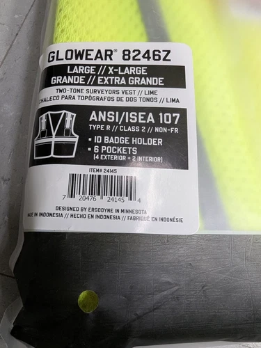 New Ergodyne Glowear 8246Z Safety Vest-6 Pockets -Zipper-Lime -L/ XL F.Ship image 3