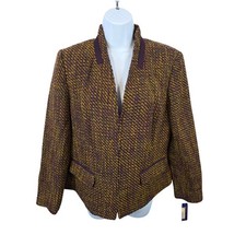 NEW  Pendleton Tweed Jacket Suit Blazer Zip Purple Gold Size 14 Petite /R33