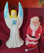 Vintage Union Christmas  Angel & Santa Blow Mold Table Top/Window Light Up
