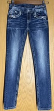 Miss Me Girls Size 8 Cuffed Skinny Jeans Dark Wash Rhinestone Embellished
