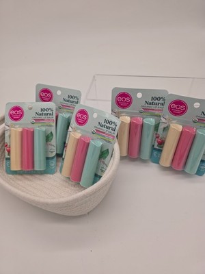 EOS 100% Natural Organic Lip Balm Bundle Vanilla Bean Strawberry Sorbet Swt Mint