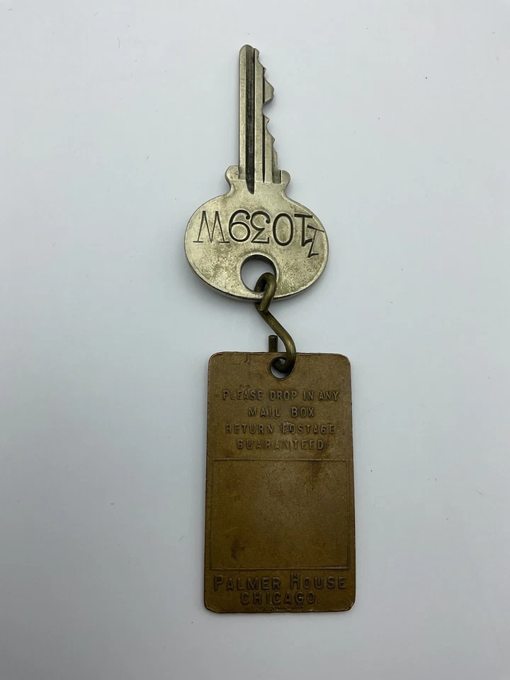 LLAVE ORIGINAL DE HABITACIÓN DE HOTEL PALMER HOUSE CHICAGO #1039 Y LLAVERO Foto 2 de 2