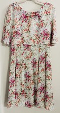 Vtg 90’s Floral Fit &Flare Midi Chiffon Cape Layered Dress 16 Boho Wedding Guest