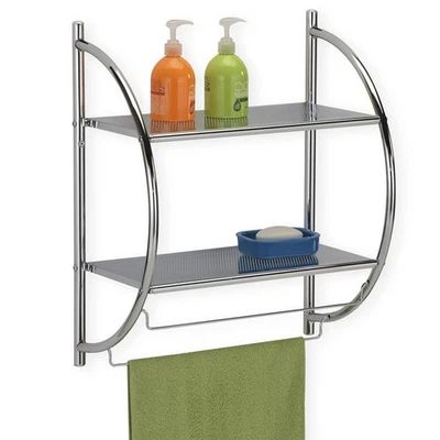 IDIMEX Etagère de salle de bain murale 2 tablettes 2 barreaux porte-serviettes chromé