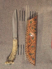 Beautiful Custom  , Hand Made Hunting Knife with  custom burned engraved Sheath