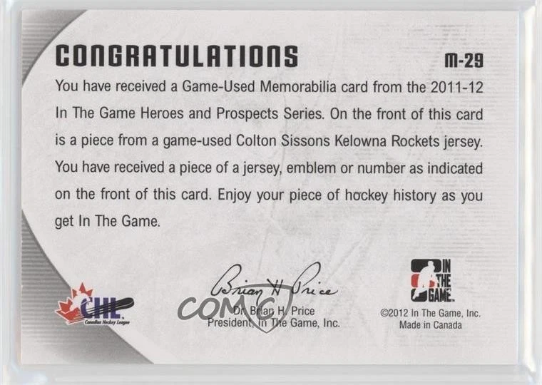 2011-12 ITG Heroes and Prospects Gold Number Vault Ruby 1/1 Colton Sissons xp6 - Image 2 of 3