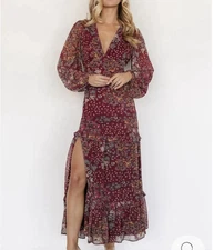 Baltic Born Bowman Deep V Maxi Dress in Mulberry NWT Sz Small