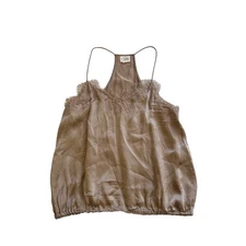 Y2K Cami NYC 100% Silk Champagne Lace Trim Camisole Womens Size Small