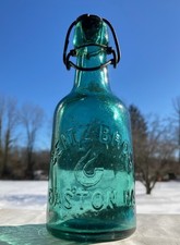 Clean Teal Blue Squat Soda or Beer Bottle SEITZ BROS EASTON PA Lightning Closure