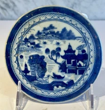 Canton Antique Chinese Export Blue White Tea Tile Round 5" c. 1800-20