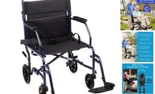 Transport Wheelchair With 19 inch Seat, Folding Blue 1 Count Pack of 1 