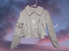 Luxxel Women's Ivory Faux Suede Sherpa Moto Bomber Cropped Jacket – Size M – NWT