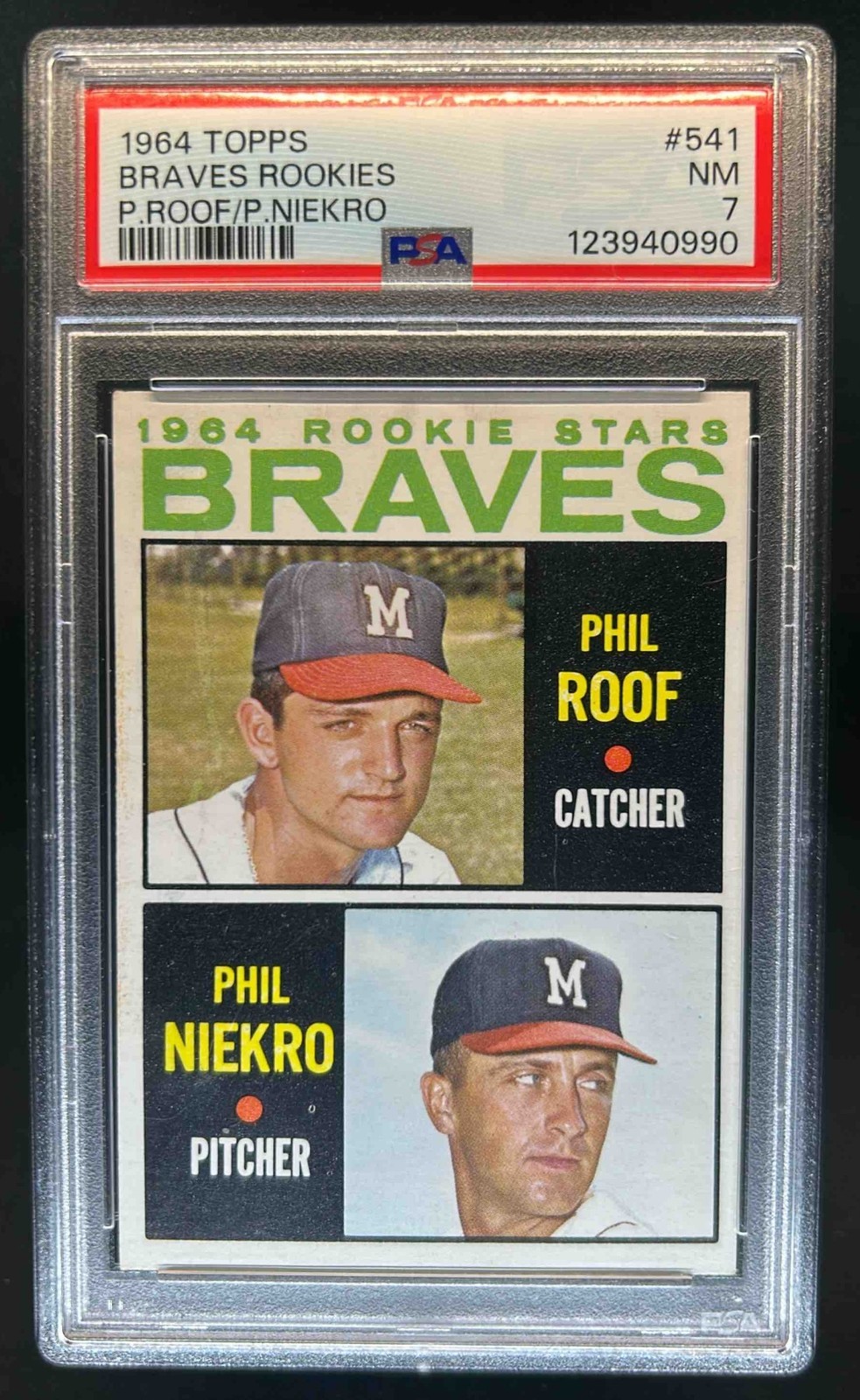 1964 Topps Braves Rookie Stars (Phil Roof Phil Niekro) Rookie RC #541 PSA 7