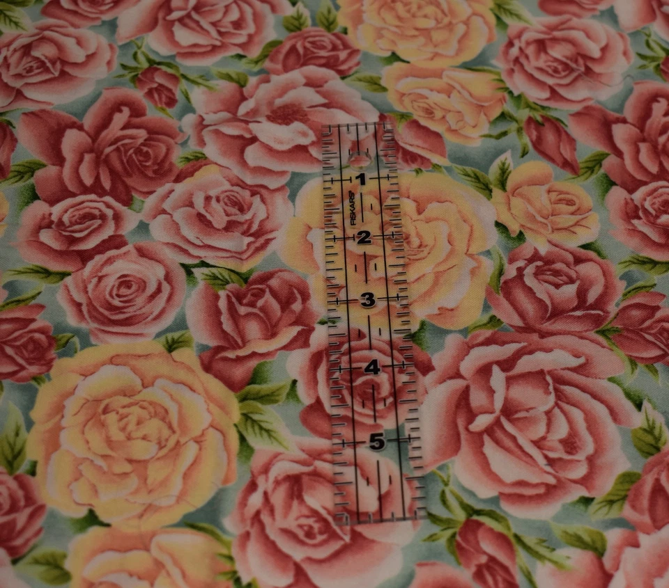 JENNIFER SAMPOU rosa dulce ROBERT KAUFMAN rosa melocotón verde azulado 1 yarda x 42" Foto 3 de 3