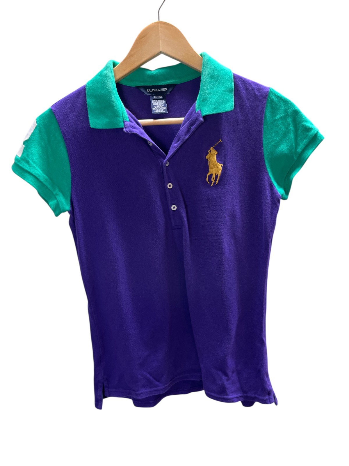 Polo Ralph Lauren Big Pony bambino taglia XL 16 viola verde manica corta cotone