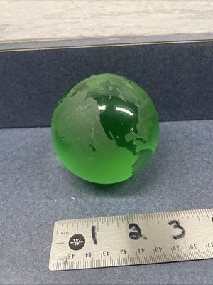 Crystal Earth paperweight Sphere, Sea Green Clear & Frosted Crystal. 3 Diameter.