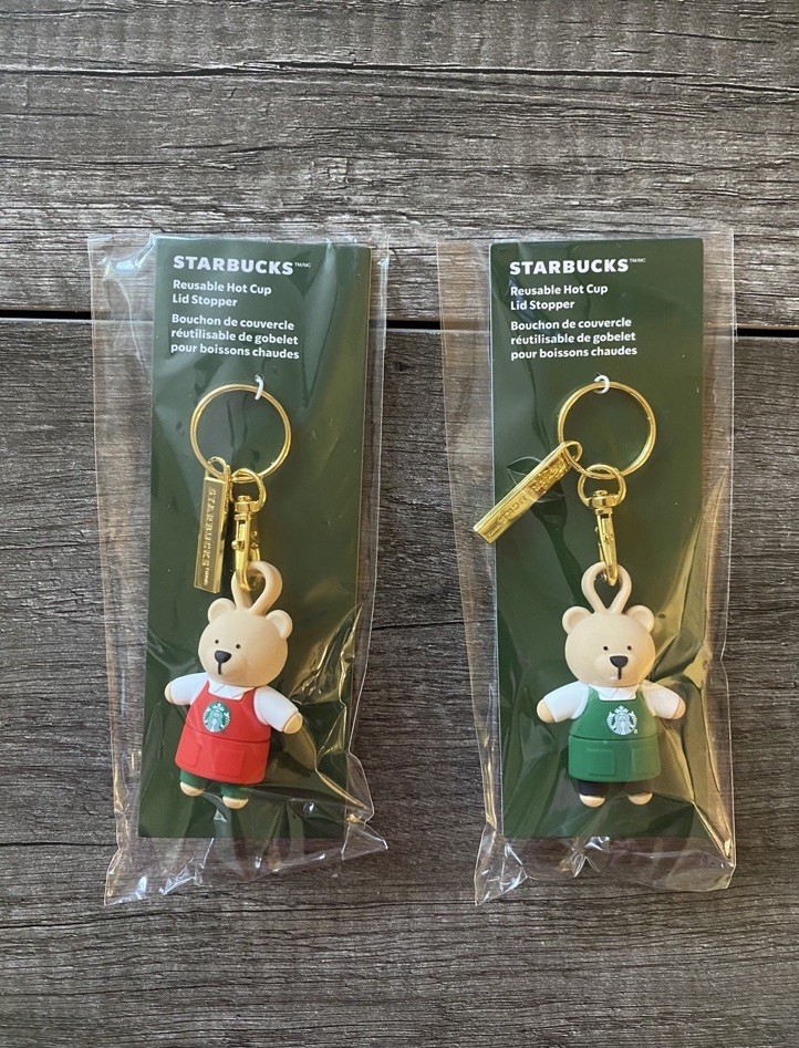 Starbucks Barista Bear Key Chain Lid Stopper Set of two 2025 Green