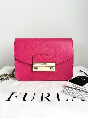 Furla Julia Mini Gloss Pink Saffiano Leather Crossbody Bag - Picture 1 of 12