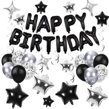 56 PCS Black Happy Birthday Balloons Happy Birthday Banner Balloons