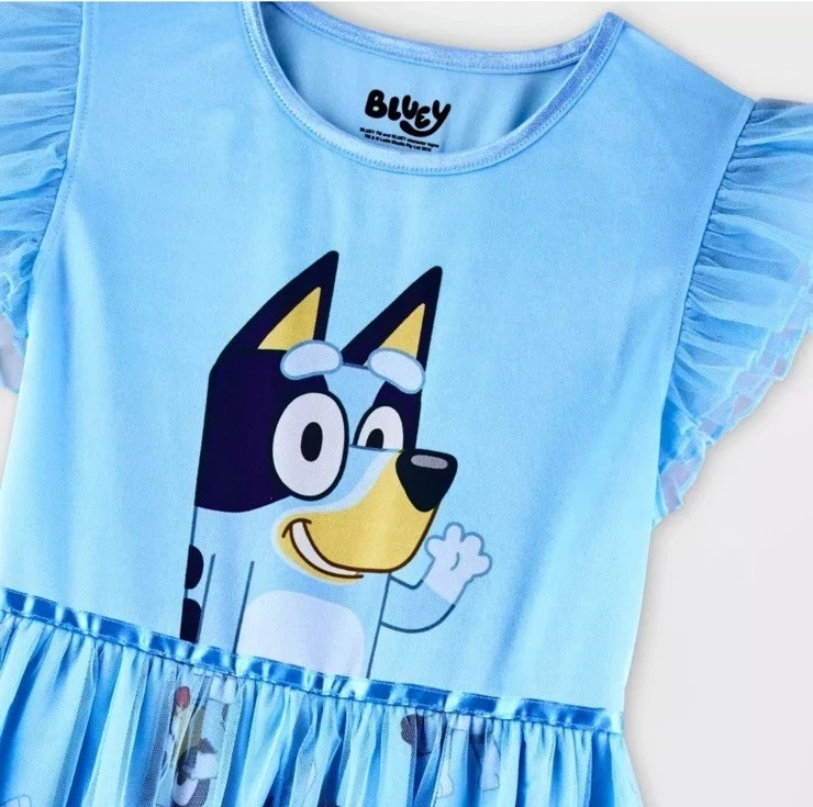 Camisón Bluey Personaje Niña Azul Satinado y Tul, Vestido Vestir 6/6X Nuevo con Etiquetas Foto 4 de 4