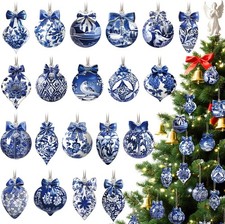 40 Pcs Christmas Chinoiserie Ornaments Blue and White Porcelain Wooden Creative