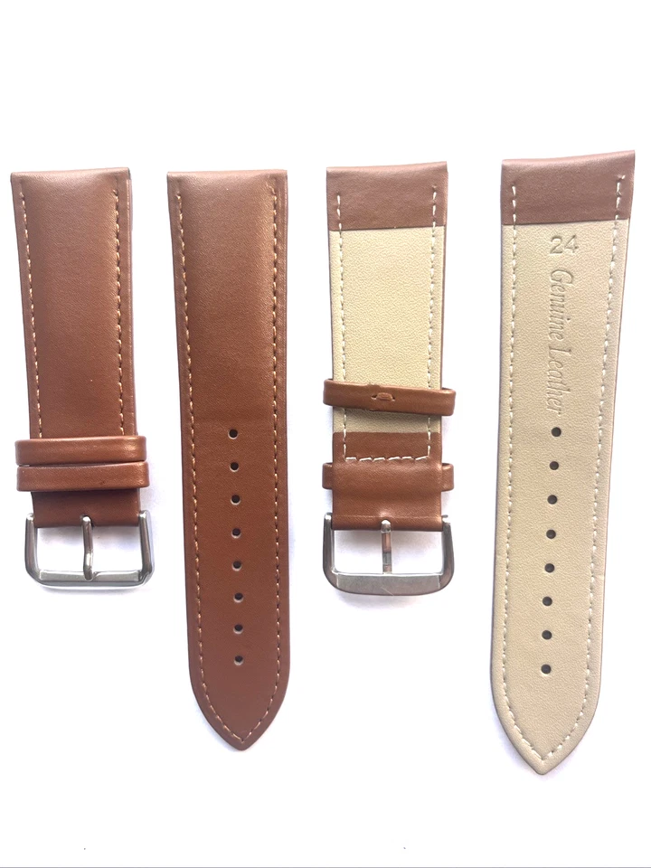  BRACELET MONTRE CUIR 24 MM MARRON BOUCLE CHROMEE - Photo 1/1