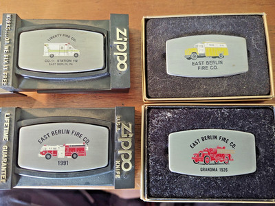 4 Vtg Mint Never used Zippo Knife Money Clip East Berlin PA Fire Trucks 1970s-81