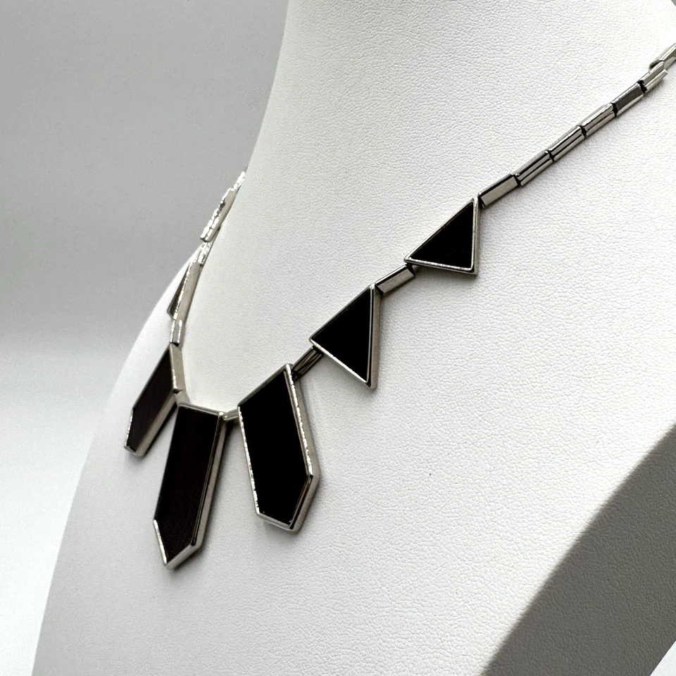 Collar House of Harlow Cuero Marrón Chocolate Oscuro Tono Plata Geométrico 20" Foto 4 de 4