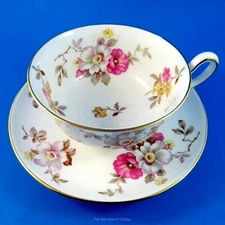 Pretty Pink & White Floral Royal Chelsea Tea Cup and Saucer Set