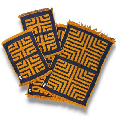 Vintage 70s YSL Yves Saint Laurent Fieldcrest Geometric Gold Navy